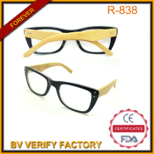 China gafas fábrica lectura gafas R131 con brazos de bambú